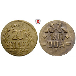 Nebengebiete, Deutsch-Ostafrika, 20 Heller 1916, Drei Blätter / Kleine Krone, T, st, J. 726b