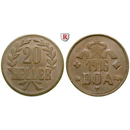 Nebengebiete, Deutsch-Ostafrika, 20 Heller 1916, Ein Blatt / Kleine Krone, T, f.st, J. 727a