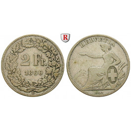 Schweiz, Eidgenossenschaft, 2 Franken 1860, ss