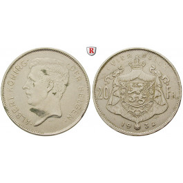 Belgien, Königreich, Albert I., 20 Francs 1932, ss