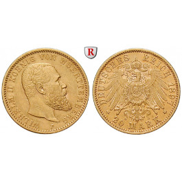 Deutsches Kaiserreich, Württemberg, Wilhelm II., 20 Mark 1897, F, vz, J. 296