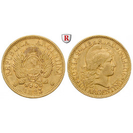 Argentinien, Republik, 5 Pesos (Argentino) 1883, 7,25 g fein, ss