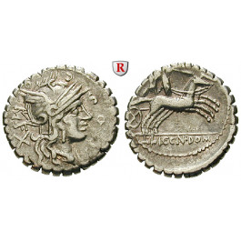 Römische Republik, L. Licinius Crassus und Cn. Domitius Ahenobarbus, Denar, serratus 118 v.Chr., ss