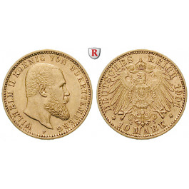 Deutsches Kaiserreich, Württemberg, Wilhelm II., 10 Mark 1901, F, f.vz, J. 295
