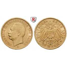 Deutsches Kaiserreich, Baden, Friedrich II., 20 Mark 1912, G, vz, J. 192