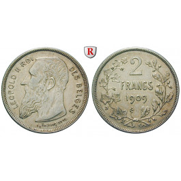 Belgien, Königreich, Leopold II., 2 Francs 1909, ss+