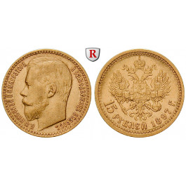 Russland, Nikolaus II., 15 Rubel 1897, 11,61 g fein, ss+