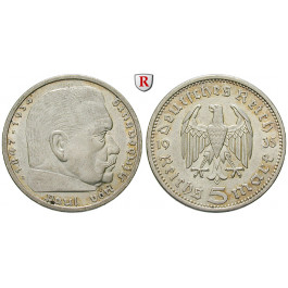 Drittes Reich, 5 Reichsmark 1935, Hindenburg, A, vz, J. 360