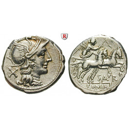 Römische Republik, Atilius Saranus, Denar 155 v.Chr., f.vz