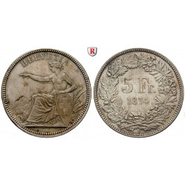 Schweiz, Eidgenossenschaft, 5 Franken 1874, vz-st