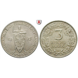 Weimarer Republik, 3 Reichsmark 1925, Rheinlande, D, vz, J. 321