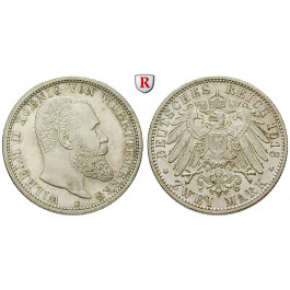 Deutsches Kaiserreich, Württemberg, Wilhelm II., 2 Mark 1913, F, f.st, J. 174