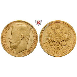 Russland, Nikolaus II., 15 Rubel 1897, 11,61 g fein, vz+