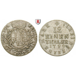 Sachsen, Albertinische Linie, Friedrich August III., 1/12 Taler 1799, ss