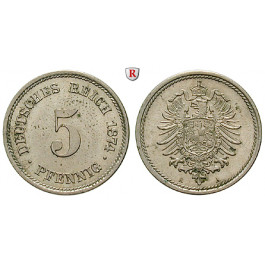 Deutsches Kaiserreich, 5 Pfennig 1874, A, vz-st, J. 3