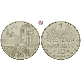Bundesrepublik Deutschland, 10 Euro 2011, Hamburger Elbtunnel, J, bfr.