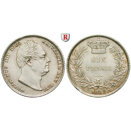 Grossbritannien, William IV., Sixpence 1834, vz-st