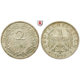 Weimarer Republik, 2 Reichsmark 1926, Kursmünze, E, vz-st, J. 320