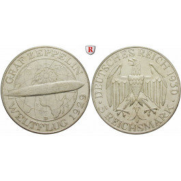 Weimarer Republik, 5 Reichsmark 1930, Zeppelin, D, vz, J. 343