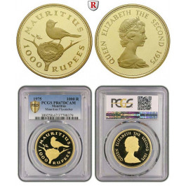 Mauritius, Elizabeth II., 1000 Rupien 1975, 30,23 g fein, PP
