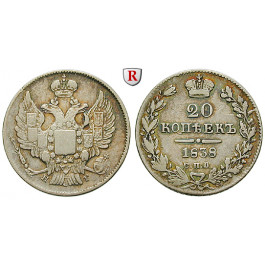 Russland, Nikolaus I., 20 Kopeken 1838, ss
