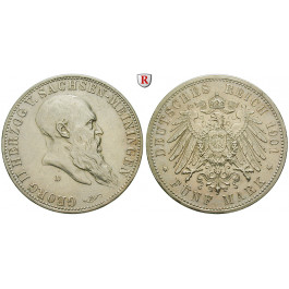 Deutsches Kaiserreich, Sachsen-Meiningen, Georg II., 5 Mark 1901, Zum 75. Geburtstag, D, vz/vz-st, J. 150