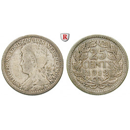 Niederlande, Königreich, Wilhelmina I., 25 Cents 1912, s-ss