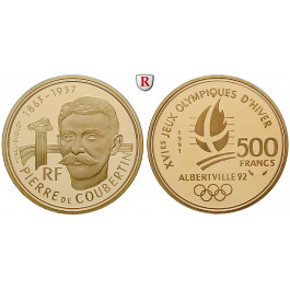 Frankreich, V. Republik, 500 Francs 1991, 15,59 g fein, PP