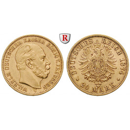Deutsches Kaiserreich, Preussen, Wilhelm I., 20 Mark 1874, C, f.vz, J. 246