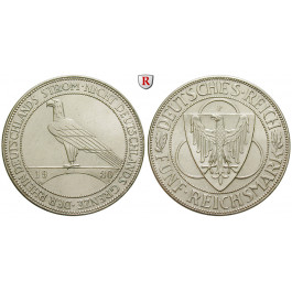 Weimarer Republik, 5 Reichsmark 1930, Rheinlandräumung, F, vz, J. 346