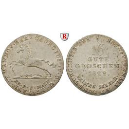 Braunschweig, Königreich Hannover, Georg IV., 16 Gute Groschen 1822, f.st