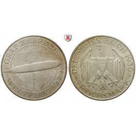 Weimarer Republik, 5 Reichsmark 1930, Zeppelin, A, vz, J. 343