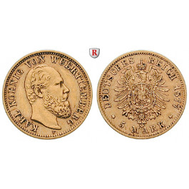 Deutsches Kaiserreich, Württemberg, Karl, 5 Mark 1877, F, ss, J. 291