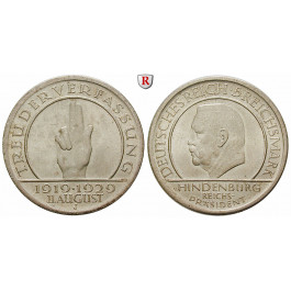 Weimarer Republik, 5 Reichsmark 1929, Verfassung, J, f.st, J. 341