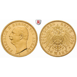 Deutsches Kaiserreich, Anhalt, Friedrich II., 20 Mark 1904, A, PP, J. 182