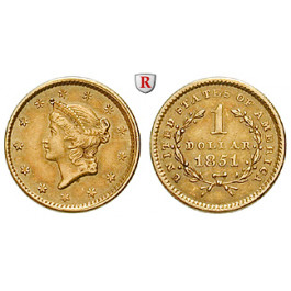 USA, Dollar 1851, 1,5 g fein, ss+
