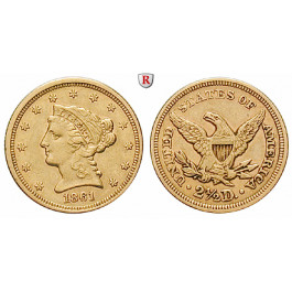 USA, 2 1/2 Dollars 1861, 3,76 g fein, ss