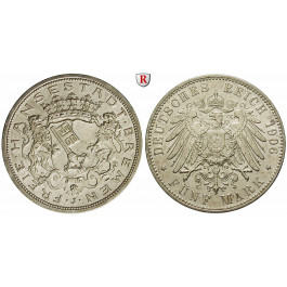 Deutsches Kaiserreich, Bremen, 5 Mark 1906, J, f.st, J. 60