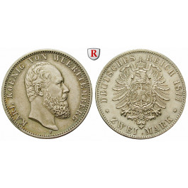 Deutsches Kaiserreich, Württemberg, Karl, 2 Mark 1877, F, f.vz/vz, J. 172