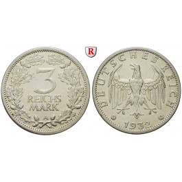 Weimarer Republik, 3 Reichsmark 1932, Kursmünze, A, ss+, J. 349