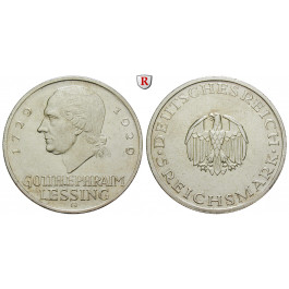 Weimarer Republik, 5 Reichsmark 1929, Lessing, G, vz, J. 336