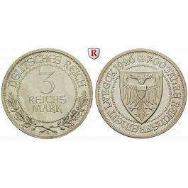 Weimarer Republik, 3 Reichsmark 1926, Lübeck, A, PP, J. 323