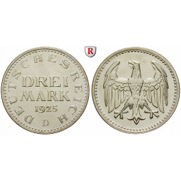 Weimarer Republik, 3 Mark 1925, Kursmünze, D, PP, J. 312