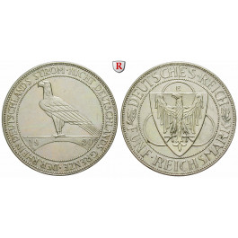 Weimarer Republik, 5 Reichsmark 1930, Rheinlandräumung, E, vz+, J. 346