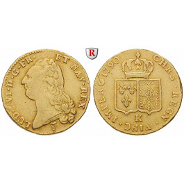Frankreich, Louis XVI., Doppelter Louis d´or au buste nu 1790, 13,95 g fein, ss