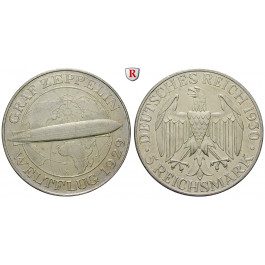 Weimarer Republik, 5 Reichsmark 1930, Zeppelin, A, ss+, J. 343