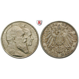Deutsches Kaiserreich, Baden, Friedrich I., 2 Mark 1906, Goldene Hochzeit, G, vz, J. 34