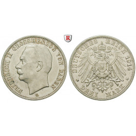 Deutsches Kaiserreich, Baden, Friedrich II., 3 Mark 1914, G, vz, J. 39