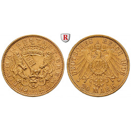 Deutsches Kaiserreich, Bremen, 20 Mark 1906, J, vz, J. 205