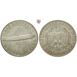 Weimarer Republik, 5 Reichsmark 1930, Zeppelin, A, vz/vz+, J. 343